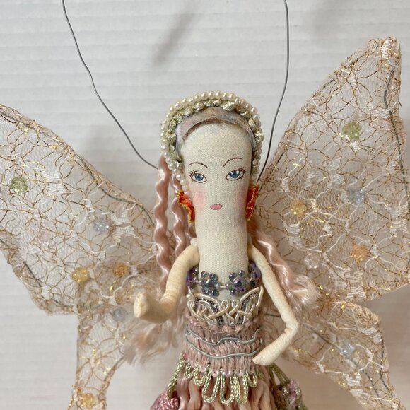Vintage Handcrafted and painted Fabric Fairy Figurine with Lace Wings and Tassel - Picture 4 of 14